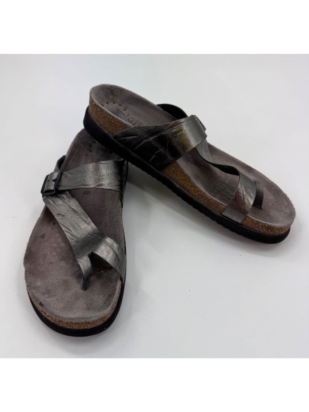 Mephisto Helen Womens Metallic Leather Thong Sandals Size 40 Cork Sole Adjustabl